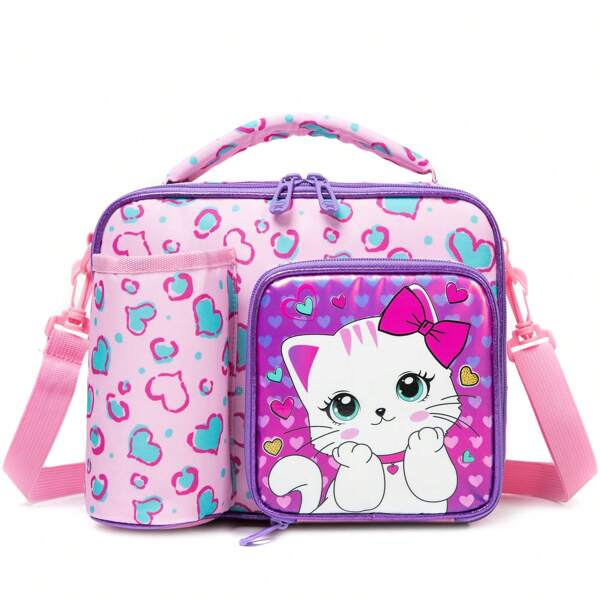 1 pieza Almuerzo para niñas Bolso cruzado lindo para niñas Bolsa de almuerzo para niñas Bolsa isotérmica para mantener caliente y frío con correa de hombro ajustable Regreso a la escuela para edades de 3 a 14 años