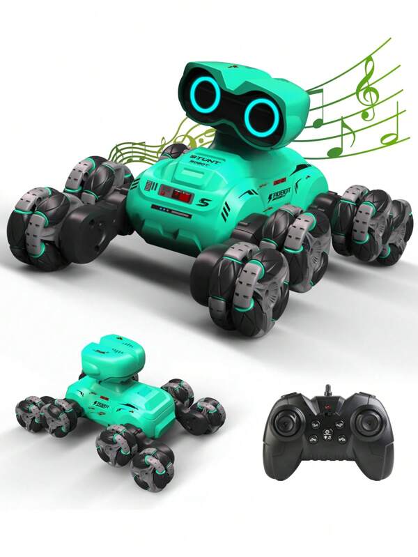 1 pieza Coche robot de 8 ruedas con control remoto estilo acrobacias de color verde, Juguete robot transformable de control remoto 2.4Ghz con neumáticos ajustables hacia arriba/abajo, control remoto de múltiples ángulos para acrobacias y escalada, música y luces, ojos de LED de colores, rotación de 360°, diseño clásico Wally, juguete de control remoto con capacidad de escalada y derrapes de doble lado, adecuado para niños y niñas de 6 a 12 años como regalo de Navidad, Pascua, Halloween o cumpleaños