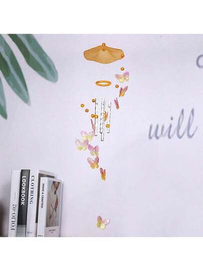 1 件疗愈花园风铃 DIY 套装，手工制作的浪漫花园装饰，彩色小蝴蝶户外挂饰，随风摇曳，梦幻庭院