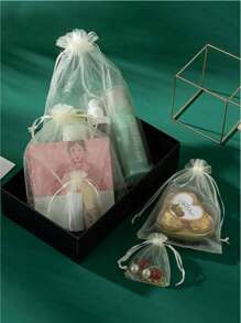 10 piezas de bolsas de regalo transparentes beige de diferentes tamaños, adecuadas para Halloween, bodas, fiestas, viajes, cumpleaños, aniversarios, con bolsas de organza transparente con cordón para joyas, dulces, papelería y otros artículos pequeños. También son adecuadas para decoración, envasado de frutas y almacenamiento de insecticidas. Adecuadas para fiestas y comidas. Excelentes para regalos de Navidad y San Valentín.