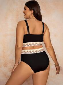 Swim Chiccia 夏季海滩加大号人字形胶带比基尼套装吊带上衣和高腰下装两件套泳衣 - 黑色 - 查看 2