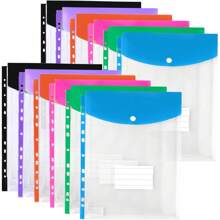 12pcs A4 Large Capacity Loose-Leaf File Folders, With 11-Hole Binder Rings, Made Of Modern PP Material, Expandable Button And Label Pockets, Suitable For School, Home, Office, Attendance, Travel - Portable Design, Back To School, School Supplies