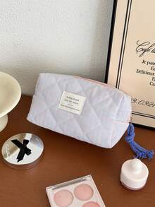 1Pc/Set Grating Quilting Large Capacity Cosmetic Bag, Fashionable Portable Makeup Bag, Girls Travel Make Up Bag ,Multi-Functional Storage Bag For Lipstick, Sanitary Napkin, Coins, Keys,Hair Clips ,Scrunchie Etc, Large Capacity Lovely Wash Bag For Travel Organizer Cosmetic Bag For Travel, Mother's Day Gift ,Back To School Gift ,New Year Gift - Multicolor - View 13