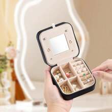 New- Black 4packs - All Travel Jewelry Case, To Go Portable Jewelry Box, Travel Jewelry ,Portable Jewellery Storage Holder For Rings Earrings Necklace, Gifts For Girls Women  Mirror - deep Black - 4 packs - 查看 2