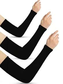 3 Paar schwarze gerade Stoff Sonnenschutzärmel für Frauen, Eisseide Sonnenschutzärmel für Frauen, Sommer Outdoor-Sport Armbeschutz für Männer, Eisseide Ärmel