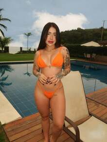 Women's Ribbon Bikini Bronze Adjustment Summer Carnival Beachwear Set - 橘色 - 查看 3