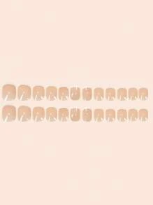 24 pezzi di unghie finte quadrate corte francesi, contrasto di colore semplice, motivo divertente, con 1 lima e 1 colla di gel da applicare