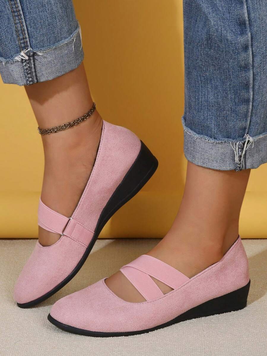 女士平底鞋，加大码尖头坡跟鞋，莫卡辛鞋，休闲鞋，适合户外 - 粉色 - 查看 1