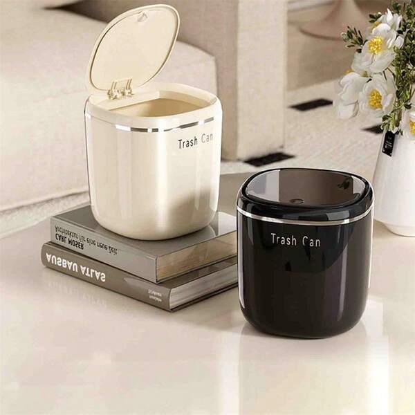 Mini Countertop Garbage Can Tiny Desktop Trash Bin With Lid Press-On Wastebasket For Office Home Bathroom Kitchen Car