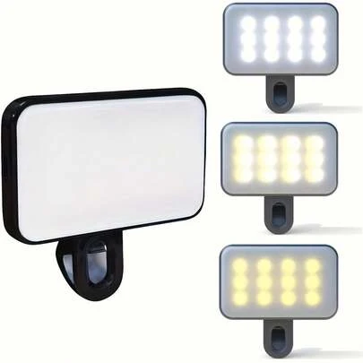 1 pieza Luz de anillo LED portátil con 3 modos de iluminación, alimentada por batería U (batería no incluida), compatible con iPhone 15/14/13/12/11 Pro Xs, A72/A71/A52/A51, adecuada para teléfonos móviles, cámaras, videoconferencias, alta potencia, ajustable, con abrazadera frontal y trasera