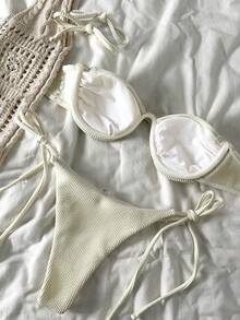 Bikinx Summer Wave-Patterned Underwire Bikini Set For Women, Perfect For Beach Vacations - 米色 - 查看 3