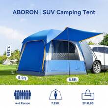 DoCred SUV Tents For Camping, Car Tents For Camping 4-6 People, PU 3000mm Waterproof SUV Tent Attachment Tailgate Tent For Car, Spacious Space 8.2'L X 8.2'W X 7.2'H With 2 Awnings & Double Door - 藏蓝色 - 查看 6
