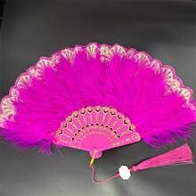 1 件手工羽毛扇，塑料框架，镀金边缘，折扇饰有玉莲花 - 装饰、艺术、照片背景 - 彩色 - 查看 12