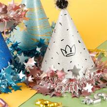 Plush Ball Pompom Star Trim Birthday Hat, Cake Party Decor Matte Pearl Cone Tip Cap For Adults