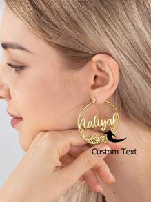 Brincos de argola com nome de flor de nascimento personalizada de 70 mm, joia de aço inoxidável personalizada para presente, alta qualidade