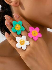 1 pièce Bague de mode en métal décorée d'émail floral élégant, convient pour la tenue quotidienne et de vacances des femmes