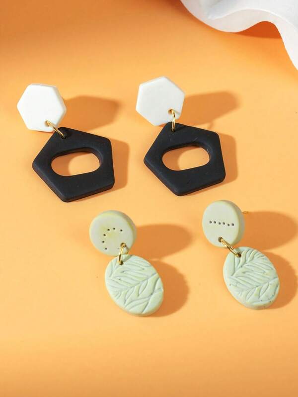 Geometry Oval Handmade Polymer Clay Drop Earrings Black Green Clay Dangle Earrings For Women Jewelry Party Gifts