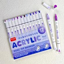 Set de regalo de 12 colores de bolígrafo de marcador acrílico de punta doble para estudiantes, arte DIY, graffiti, pintura, suministros escolares, vuelta al cole