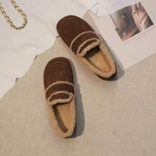 Zapatos mullidos de mujer tipo botín, zapatos planos de estilo retro con diseño deslizante, con revestimiento de terciopelo y algodón