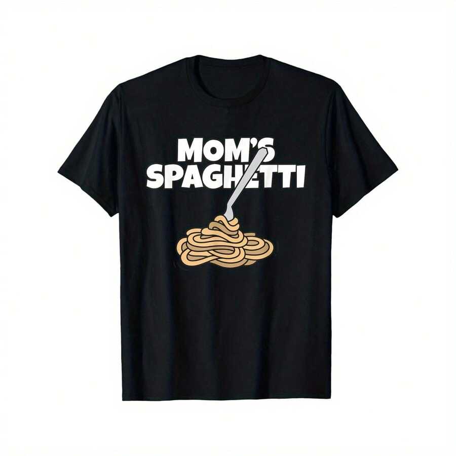Camiseta con el diseño de "Mamá, salsa de carne enlatada, espagueti y albóndigas, Amor a la comida italiana" como regalo gourmet. Características de comodidad y diseño casual 100% algodón. Diseño divertido, manga corta, suave y transpirable, adecuada para todas las estaciones, deportes, Halloween y Navidad como regalo. - Negro - Ver 1