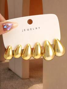 6-18pcs/Set Glossy Geometric Textured Water Drop Gold Elegant Bohemian Earrings Set,Suitable For Family & Friends Holiday Gift