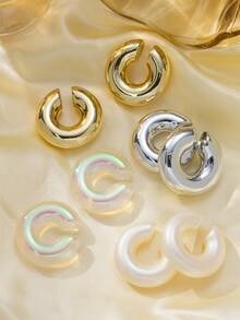 1-4-8 件/套女士多巴胺色 C 形夹式耳环，复古简约设计，无穿孔，日常配饰