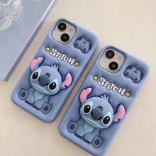 Disney Funda de teléfono 3D linda de Stitch para 6-11/15Pro Max, funda protectora de silicona suave para teléfonos Apple, adecuada para mujeres
