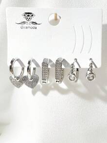 Kit Of 3 Earrings Studded With Zirconia Stone, Small Hoop, Heart Pendant, 18k Gold Plated And 925 Silver - 45 - View 2