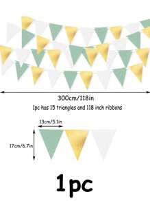 15pcs Gold, White, Green Triangle Banner For Birthday, Wedding, Proposal, Bachelor Party, Retirement, Valentine's Day, New Year, Christmas, Room, Garden Hanging Decor