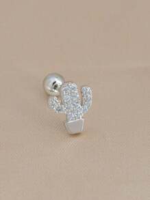 1 pièce Boucles d'oreilles à clous de cactus mini mignon de couleur argent pour femmes. Mode, pour cartilage, tragus, lobe, daith, hélix, conque et perçage corporel.