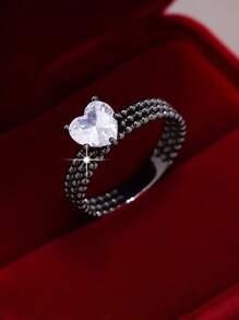 1 pieza Anillo con forma de corazón de circonita cúbica elegante y de alta calidad, adecuado para mujeres como regalo de boda, compromiso, Día de San Valentín o aniversario