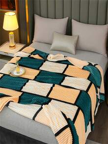 1 件条纹格子羊毛毯，柔软温暖的盖毯，适合床、沙发、办公室午睡、空调 - 綠色 - 查看 4