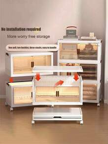 5layer Foldable Storage Cabinet, Plastic Sundries Organizer With Doors & Wheels, Stackable Large Capacity Home Organization For Bedroom, Living Room, Kitchen, Easy Assembly & Space-Saving Design