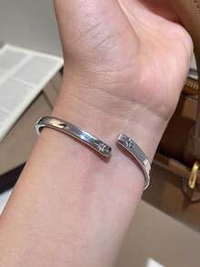 1 chiếc vòng tay kim loại hình bát giác phong cách cổ điển, thiết kế thời trang và tối giản, phù hợp cho phụ nữ đeo hàng ngày, ngày lễ và làm quà tặng - Bạc - Xem 2