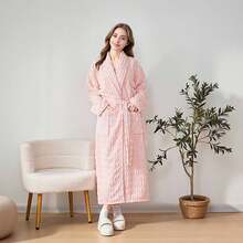 1pc Solid Color Coral Fleece Bathrobe, Soft And Quick Drying, Warm Full Body Towel With Adjustable Closure Suitable For Home, Bathroom, Bedroom, Pool - Comfortable Loungewear For All Seasons, Plush Robe Back To School - Multicolor - View 3
