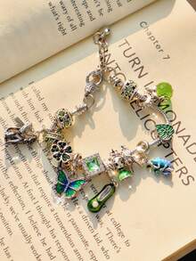 1 件破碎童话魅力手链、绿色手链、可调节心形手链、蝴蝶吊坠项链、月亮项链 - 銀色 - 查看 7