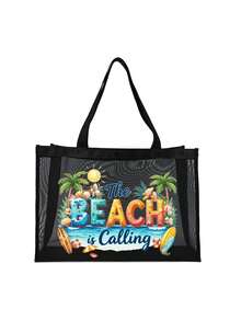 1 件装网状沙滩包尼龙材质字母印花沙滩网手提包，容量大，自己使用或赠送他人，返校用品沙滩包，防水背包度假包，适合朋友、妈妈、老师、母亲节礼物，夏季必备品，沙滩必备品 - 彩色 - 查看 6