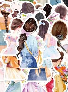 50 Pcs Watercolor Girl Silhouette Background Doodle Stickers, Creative Minimalist Artistic Decor Stickers Suitable For Scrapbooking, Phone Case, Skateboard, Guitar, Luggage, Laptop, Tablet