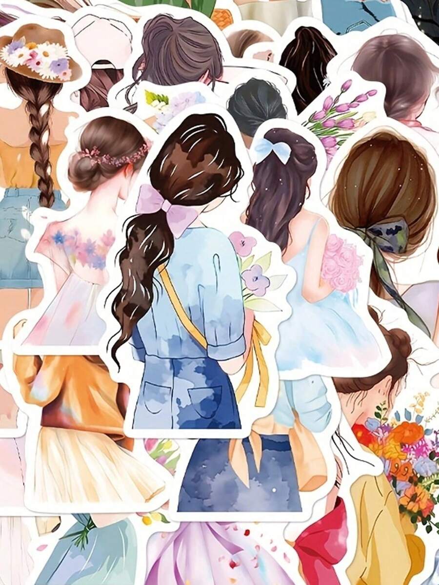 50 Pcs Watercolor Girl Silhouette Background Doodle Stickers, Creative Minimalist Artistic Decor Stickers Suitable For Scrapbooking, Phone Case, Skateboard, Guitar, Luggage, Laptop, Tablet