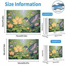 1000/500 pezzi Scatola regalo puzzle per adulti (70x50 cm), puzzle con colibrì e fiori, materiale resistente ai graffi. Adatto per decorare stanza o ufficio. Ideale per decorazioni per feste di compleanno, omaggi per la casa nuova, festa del papà, porta divertimento e piacere decorativo per appassionati di fai-da-te e decorazione della casa.