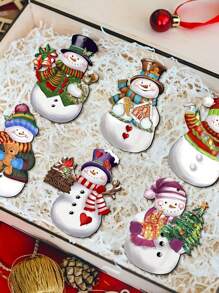 12 pièces Décorations de Noël en bois bonhommes de neige, décorations d'arbre de Noël en bois, fournitures pour fête de Noël