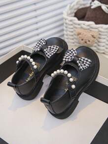 New Style Girls Pearl Bow Design Flat Princess Shoes