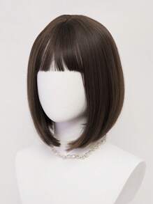 XYUNMI Cool Brown Bob Wig Short Straight Hair With Bangs 12 Inch Lightweight Breathable Women's Heat Resistant Synthetic Wig For Daily Wear Party Role Play Beautiful Natural Lively Cute Short Hair