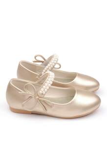 CAIWENNIAO Girls Pearl Embellished Soft Sole Princess Shoes For Recital/Formal Occasion, Small White Shoes (New Model)