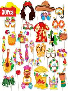 30 Stücke Hawaii Fotobox Requisiten Set, tropische Party Zubehör mit bunten Sonnenbrillen, Blumenkränzen, Aloha Hemden, Sommer Eis und Strand-Themen Deko, ideale Geschenke für Vatertag, Frauen, Schulanfang, Heimdekoration, Geburtstag, Cowboy Party, Partys, Hawaii Luau, für Familie, Freunde, Geschwister, Nachbarn, Kollegen, Lehrer und Schüler