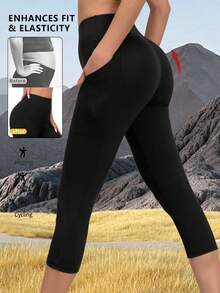 2025 High Waisted Pocket Seven Quarter Yoga Pants, Sports Shorts, Leggings, Casual Pants, Tight Pants, Shark Pants, Sexy Belly Tightening And Slimming, Tight Fitting And Hip Lifting, Suitable For Outdoor Leisure, Sports, Fitness, Cycling, Dating, Suitable For Mobile Phones. [ Women's Clothing Factory Quality Specified Version ] - Black - View 3