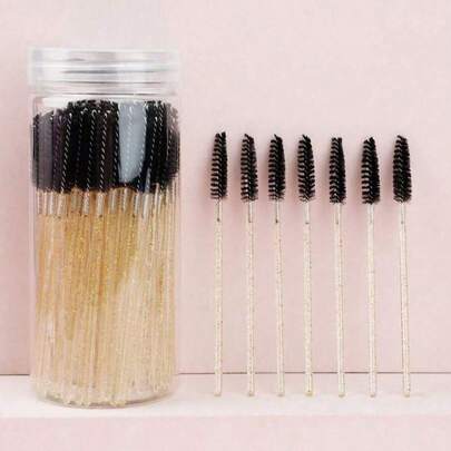 100/50pcs Set Eyelash Brushes, Eyelash Mascara Brushes (With Container), Bendable Disposable Eyebrow Brushes, Eyelash Extension Brushes, Eyebrow Brushes, Castor Oil Brushes (Not All SKUs Are In Bottles) (Multiple Colors Available)