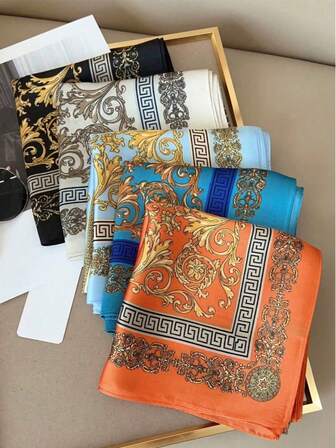 1件女士复古花卉几何图案头巾，波西米亚风围巾/发带，适合约会、旅行和度假时搭配连衣裙。