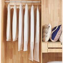 1 pieza Bolsa protectora para ropa a prueba de polvo y humedad, funda transparente para traje/chaqueta de plumas, bolsa colgante de almacenamiento para armario doméstico - Blanco - Ver 4