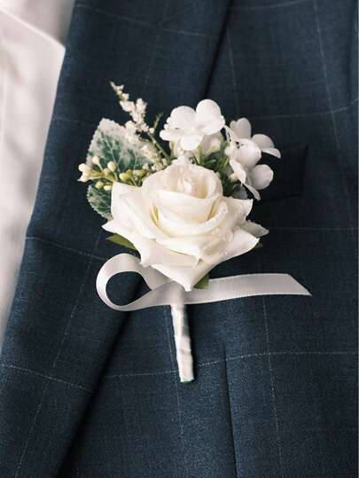 1pc Nature-Inspired Artificial Flower, Leaf & Fruit Decor Boutonniere, Fashionable For Grooms, Groomsmens Wear At Weddings, Parties & Events